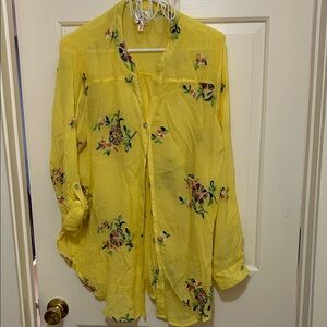 fig and flower Yellow Sheer Floral Blouse